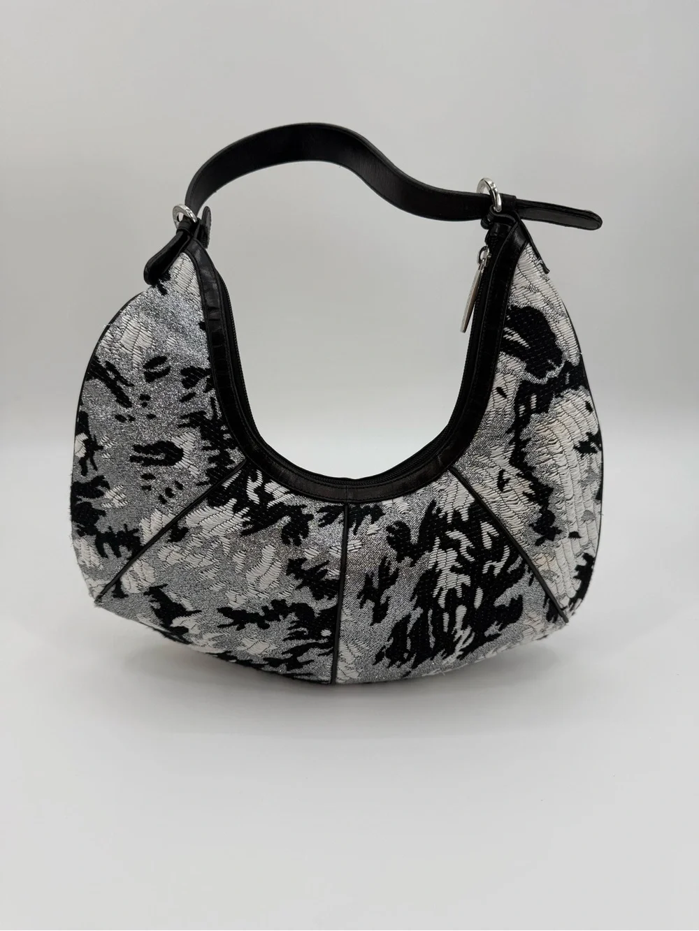 St. John Black & Silver Tapestry Hobo Luxe Jacquard Shoulder Bag black/Silver